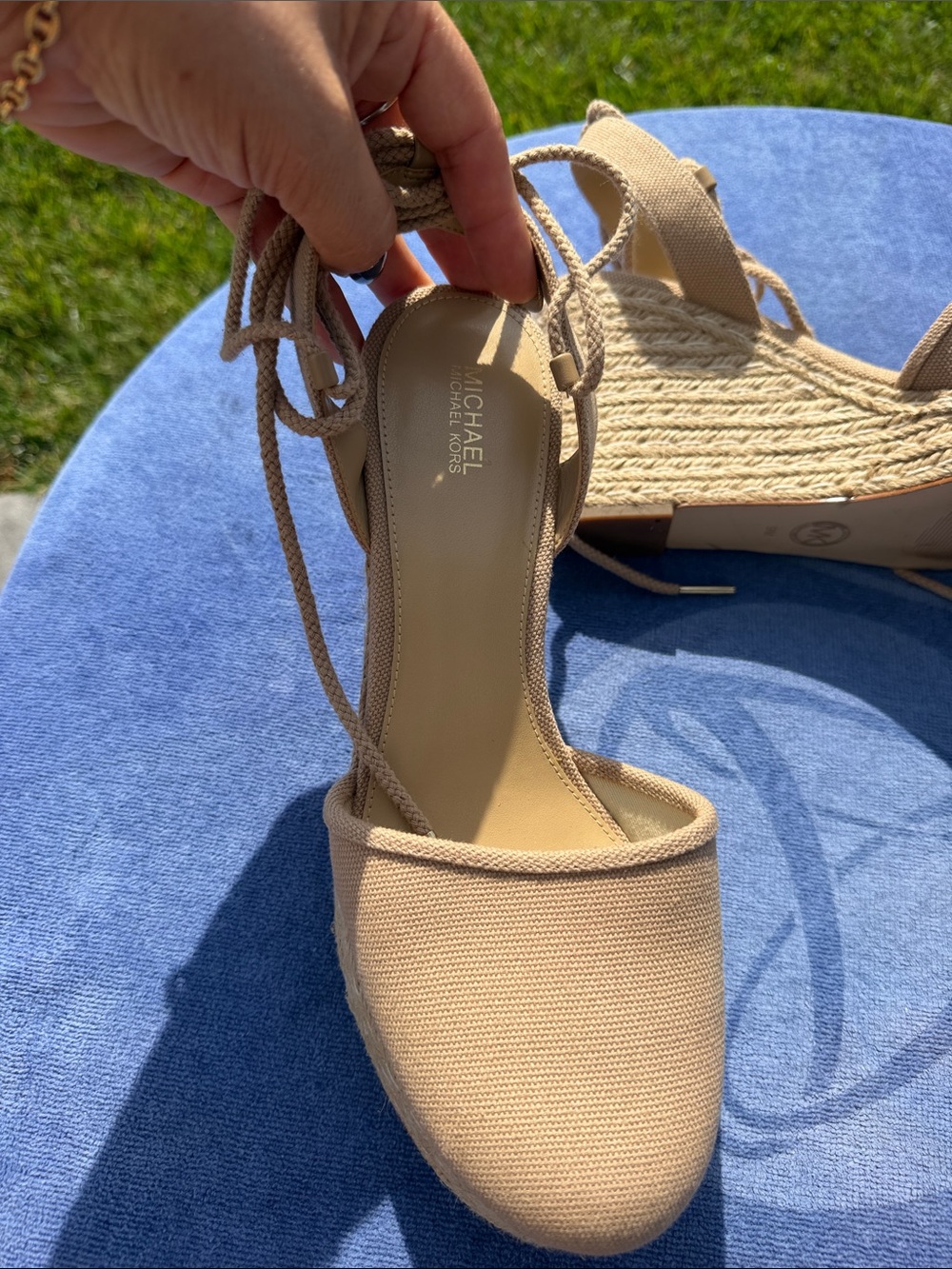 MICHAEL Michael Kors Beige/Tan Espadrille Lace-Up Wedge Sandals